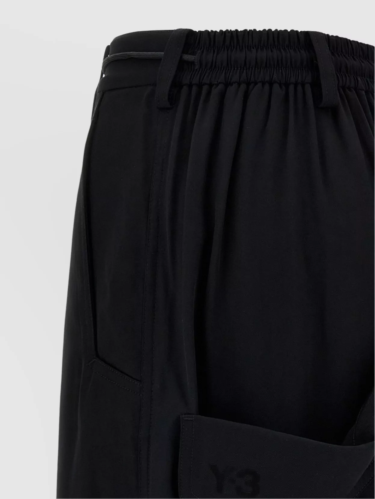 Y-3 Wide Leg Twill Pants With Drawstring Detail