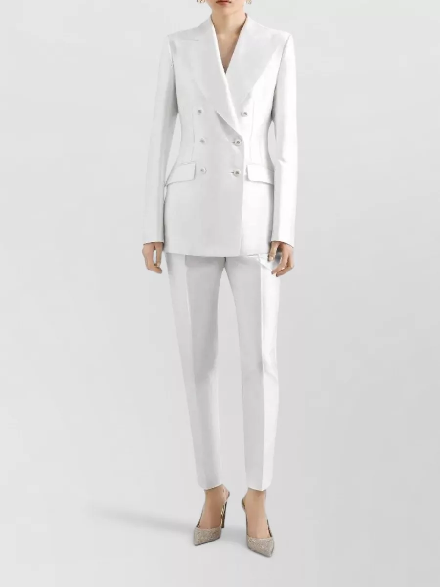 Dolce & Gabbana Stretch Silk Blazer Peak Lapels Structured Shoulders In Silver