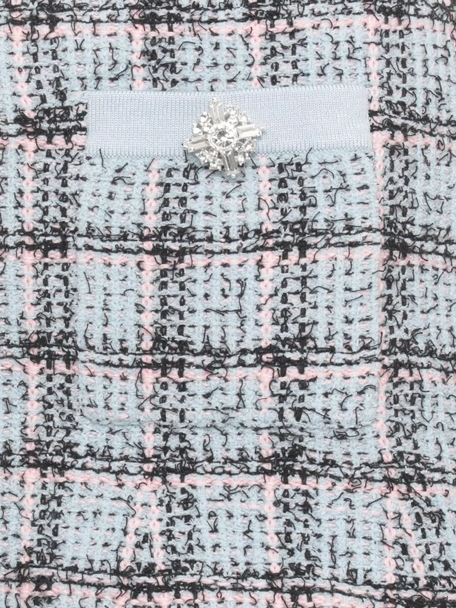 Self-Portrait Checked Miniskirt Jeweled Buttons Elastic Waist