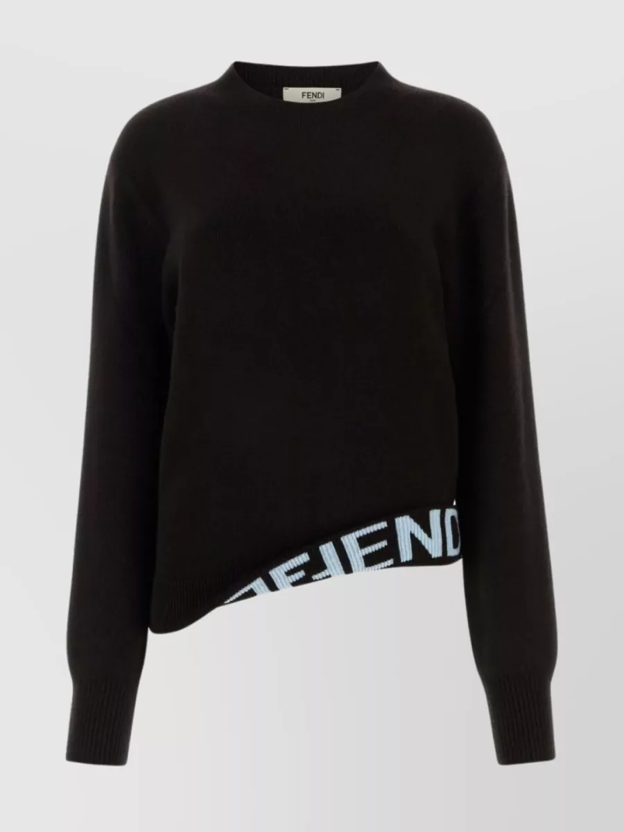 Shop Fendi Ribbed Knit Crew-neck Sweater In Black