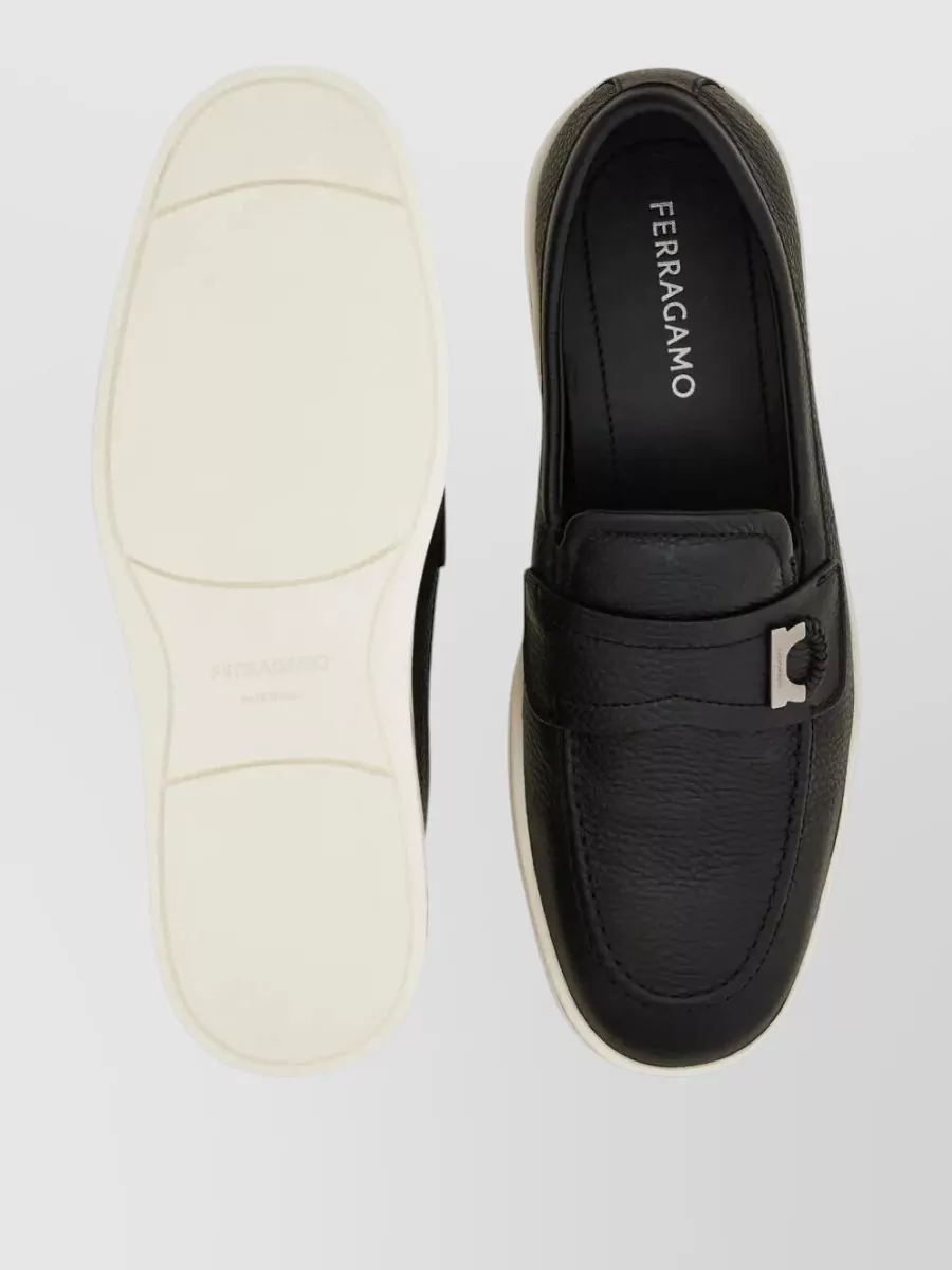 Ferragamo Tancredi Loafers Round Toe Rubber Sole Textured