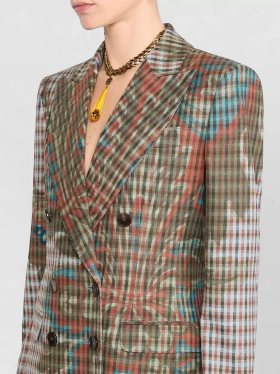 Etro Womens Double Breasted Jacket Floral Check