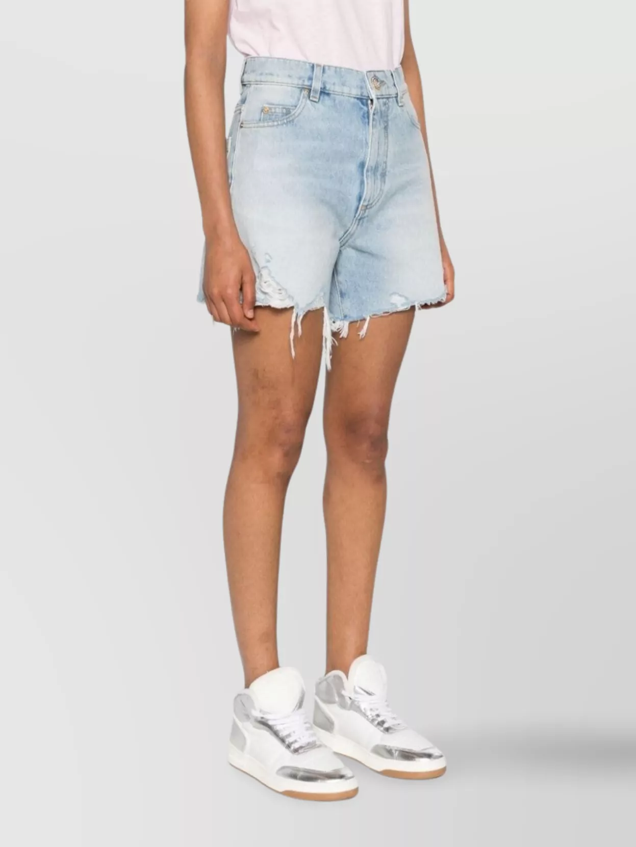 Balmain High-rise Straight Leg Shorts With Ripped Detailing