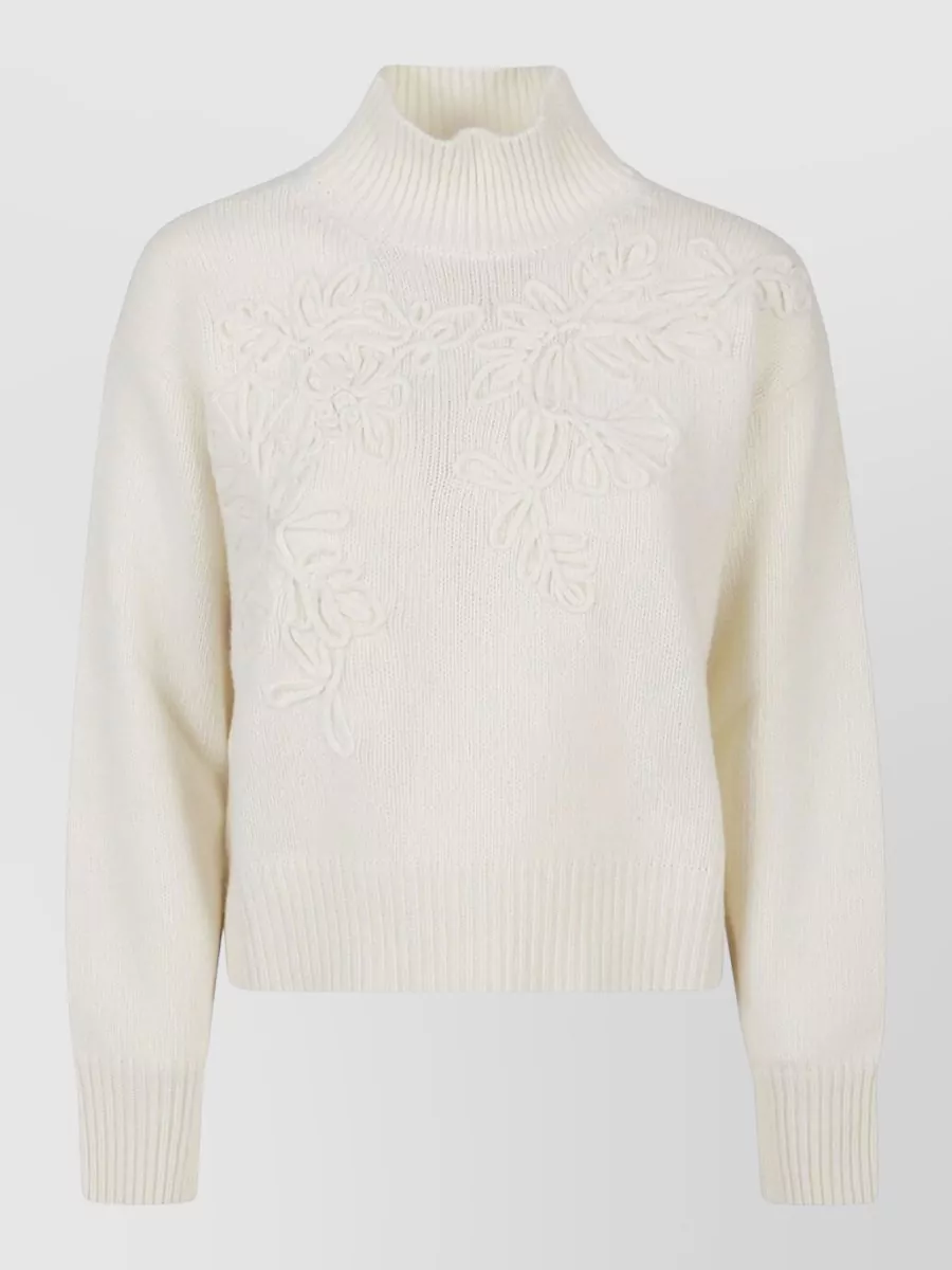 Ermanno Firenze High Neck Floral Embroidered Knitwear