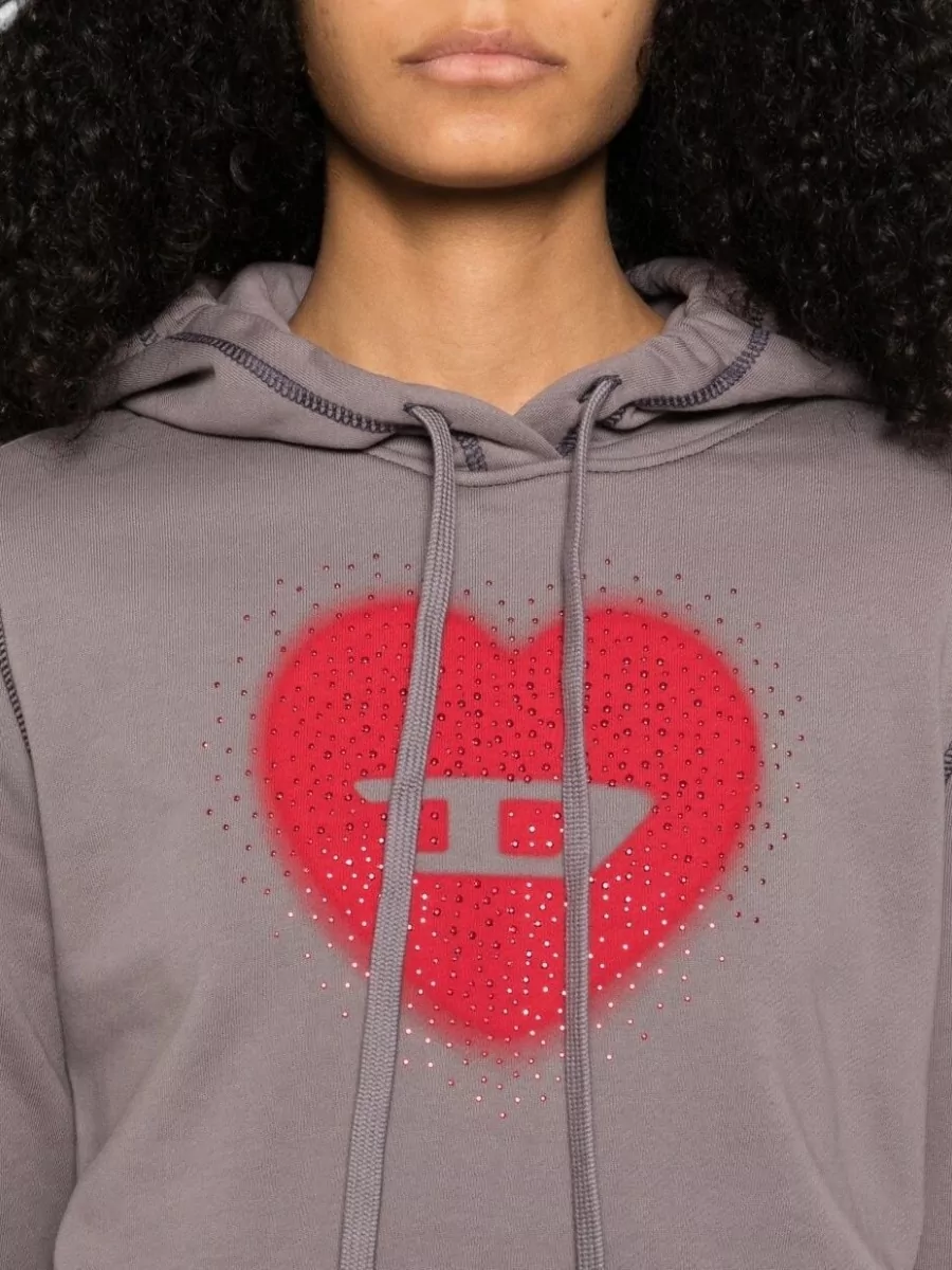 Diesel Heart Logo Cotton Cropped Hooded Top