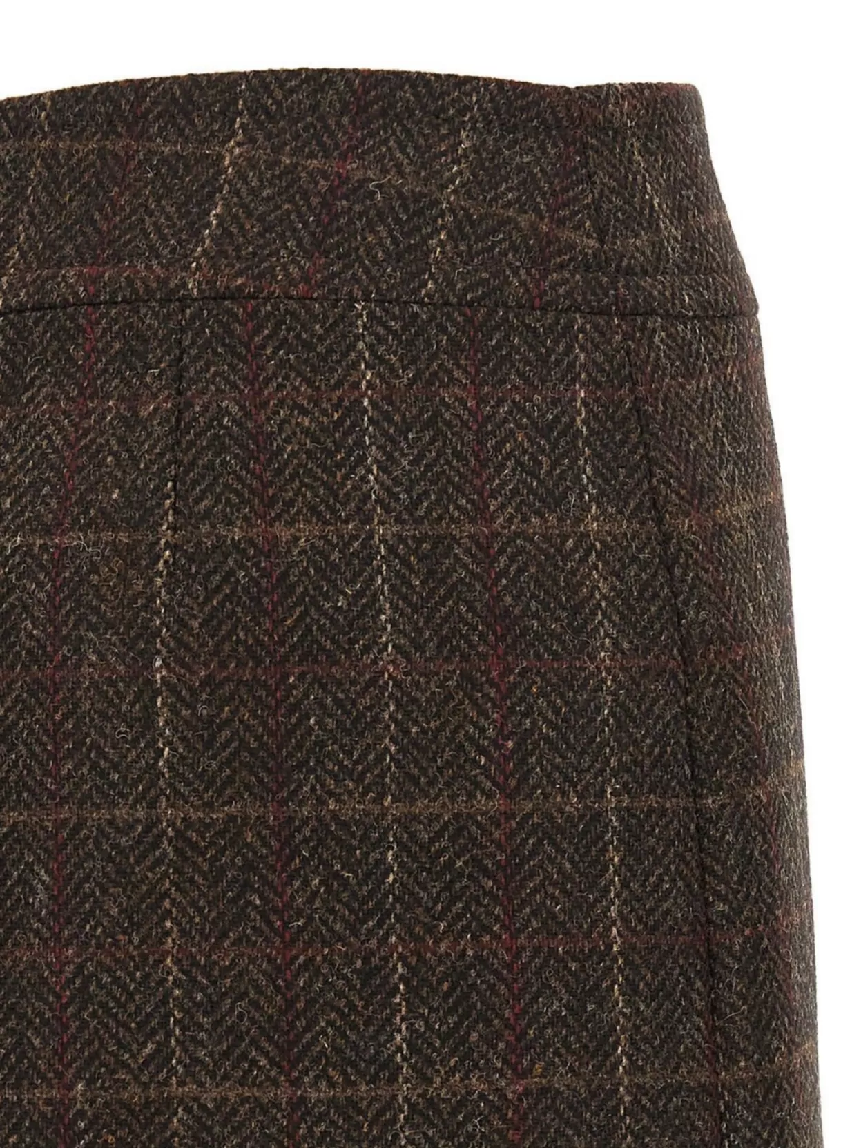 Alberto Biani Checked High-waisted Mini Skirt In Shetland Wool In Brown