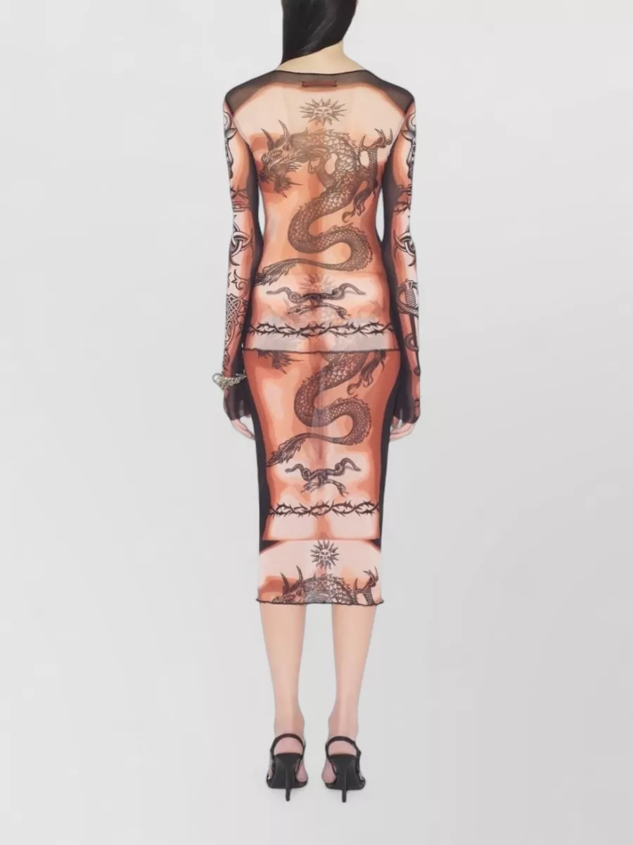 Jean Paul Gaultier Printed Long-Sleeve Tulle Top