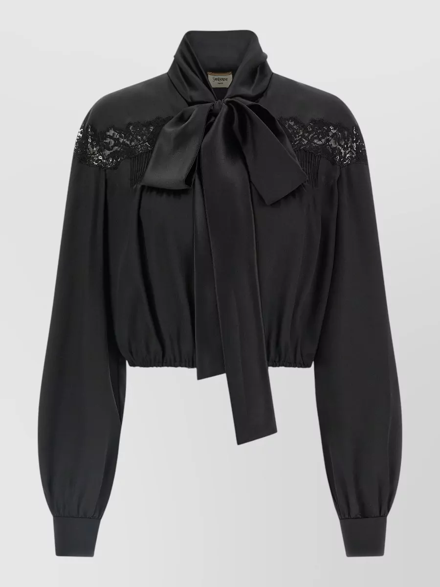 Saint Laurent Silk Lace Cropped Blouse