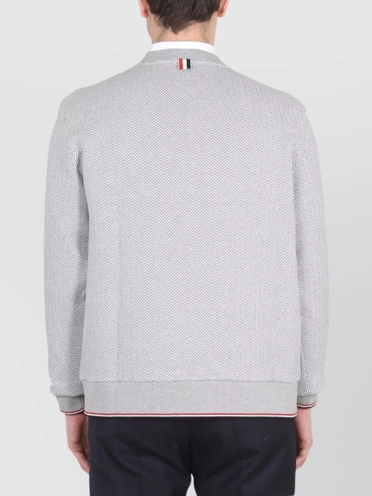 Thom Browne Herringbone Ribbed Crew Neck Sweater In Gray