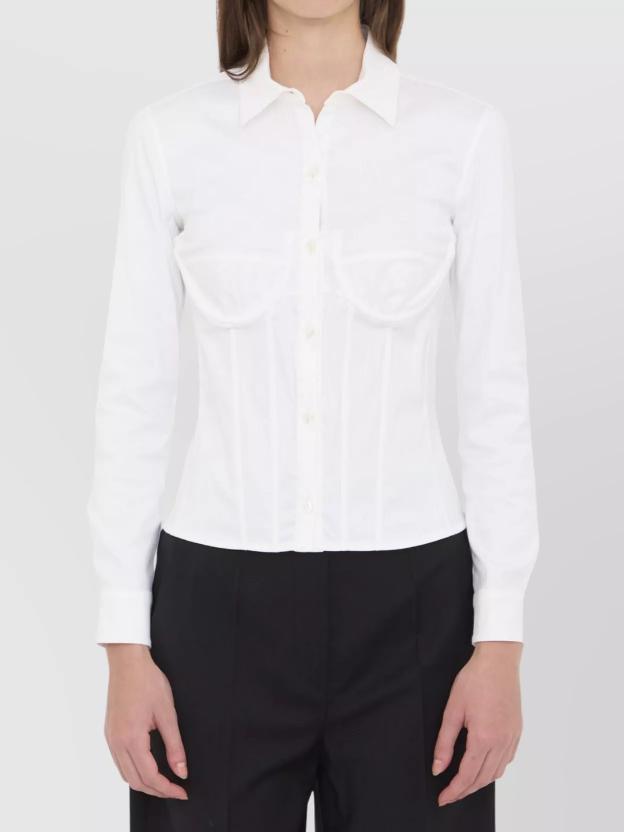 Balenciaga Corseted Stretch Poplin Button-up Shirt In White