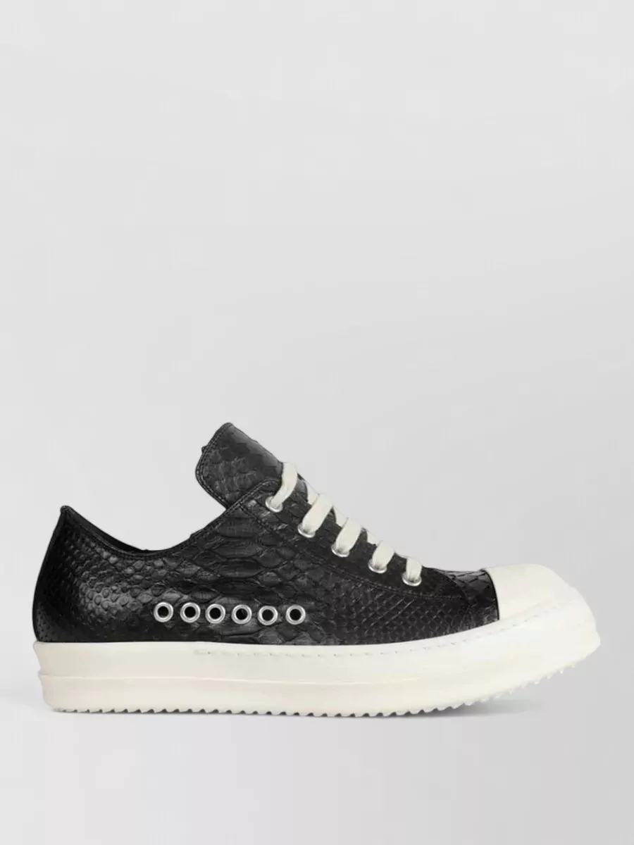 Rick Owens Python Leather Low Sneakers Rubber Sole In Black