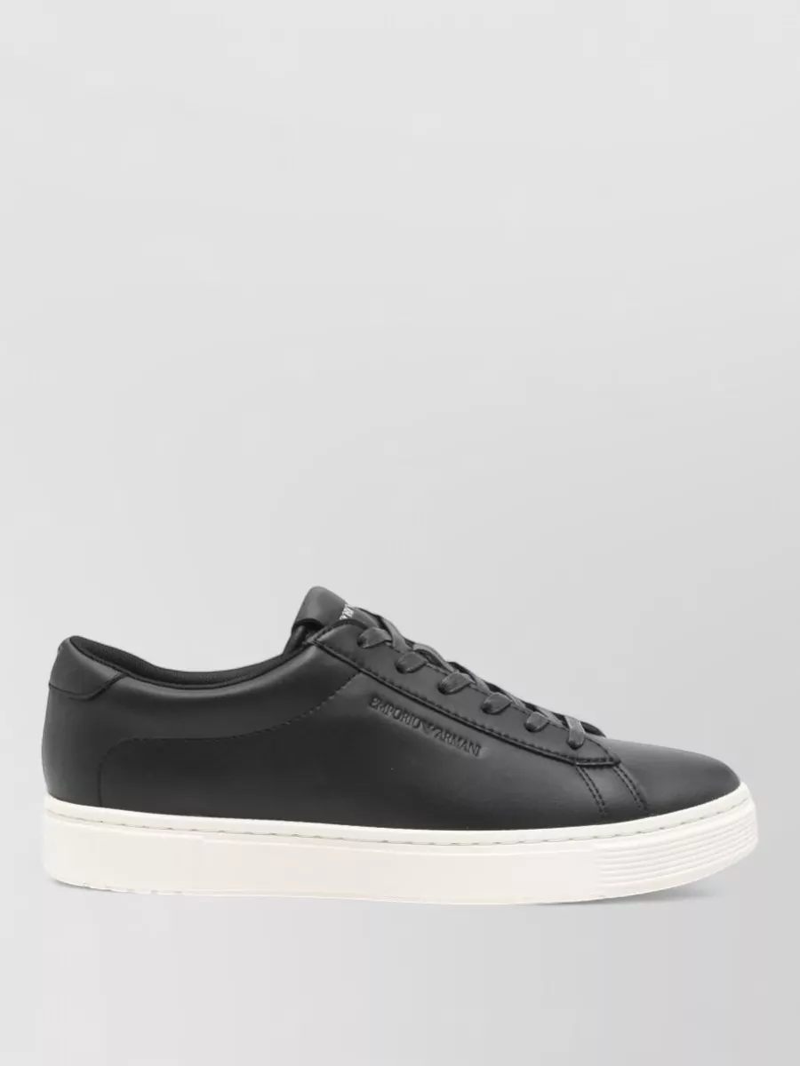 Emporio Armani Leather Sneakers Round Toe Flat Sole