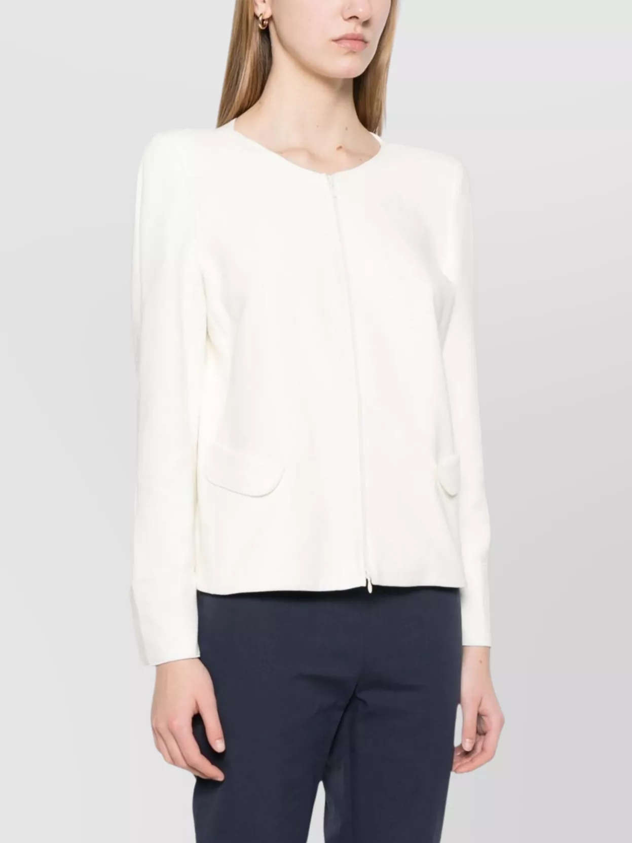 Shop Emporio Armani Cotton Blazer Jacket With Shoulder Pads And Side Slit Pockets