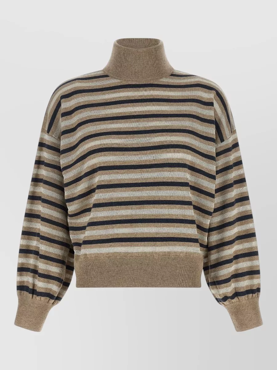 Brunello Cucinelli ribbed-stripe cashmere silk wool sweater
