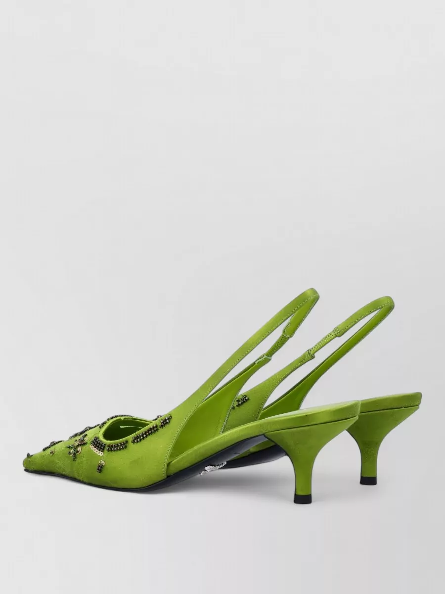 Prada Silk-Blend Embroidered Slingback Pumps