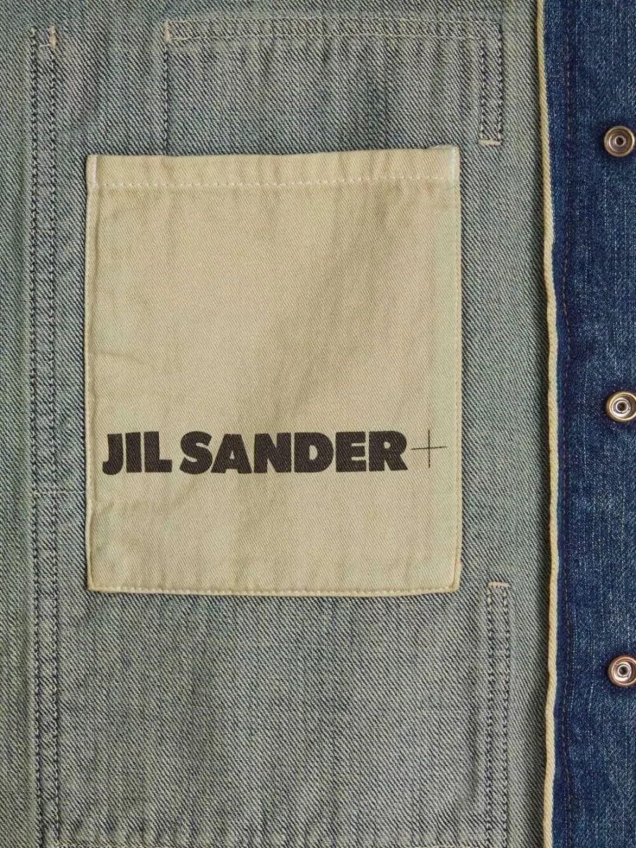 Jil Sander Plus Denim Paneled Crop-Sleeve Shirt