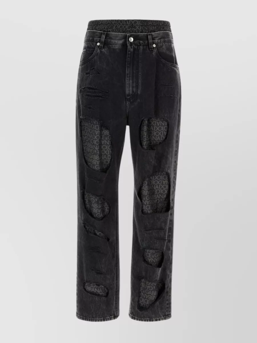 Shop Dolce & Gabbana Waist Belt Loops Distressed Denim Trousers In Grey