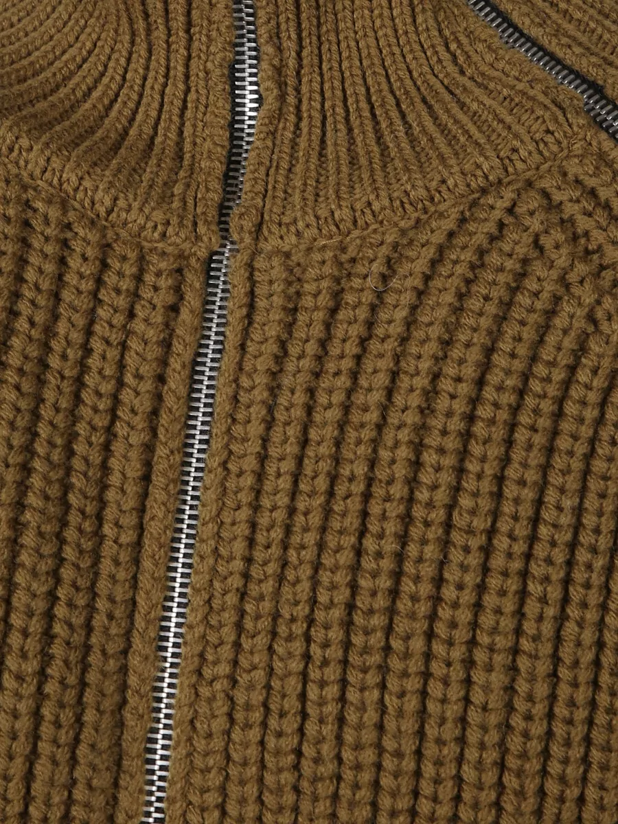 Dries Van Noten High Collar Full Zip Knit Sweater