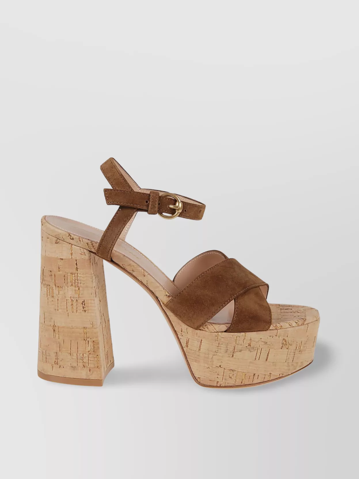 Shop Gianvito Rossi Suede Platform Sandals With Chunky Cork Heel