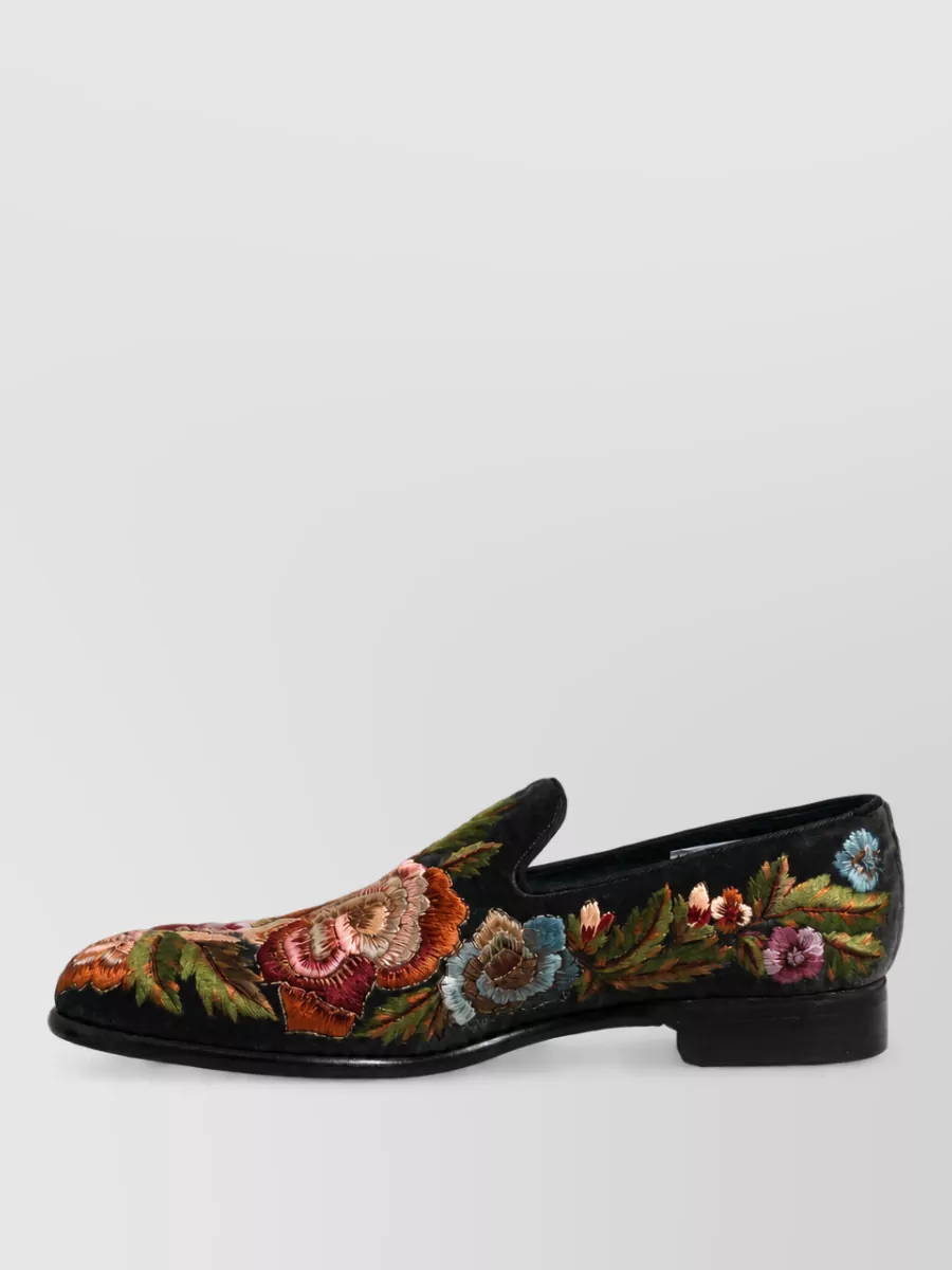 Dolce&Gabbana Leather Floral-Embroidered Loafers