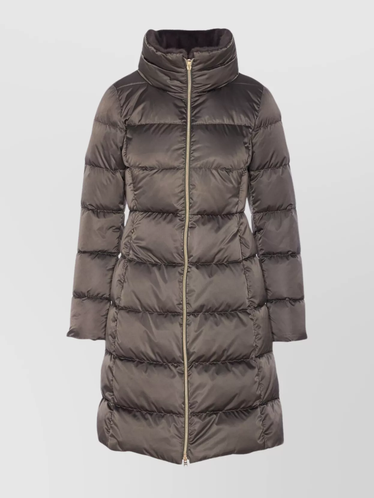 Herno Long Padded Down Jacket With High Collar In Brown