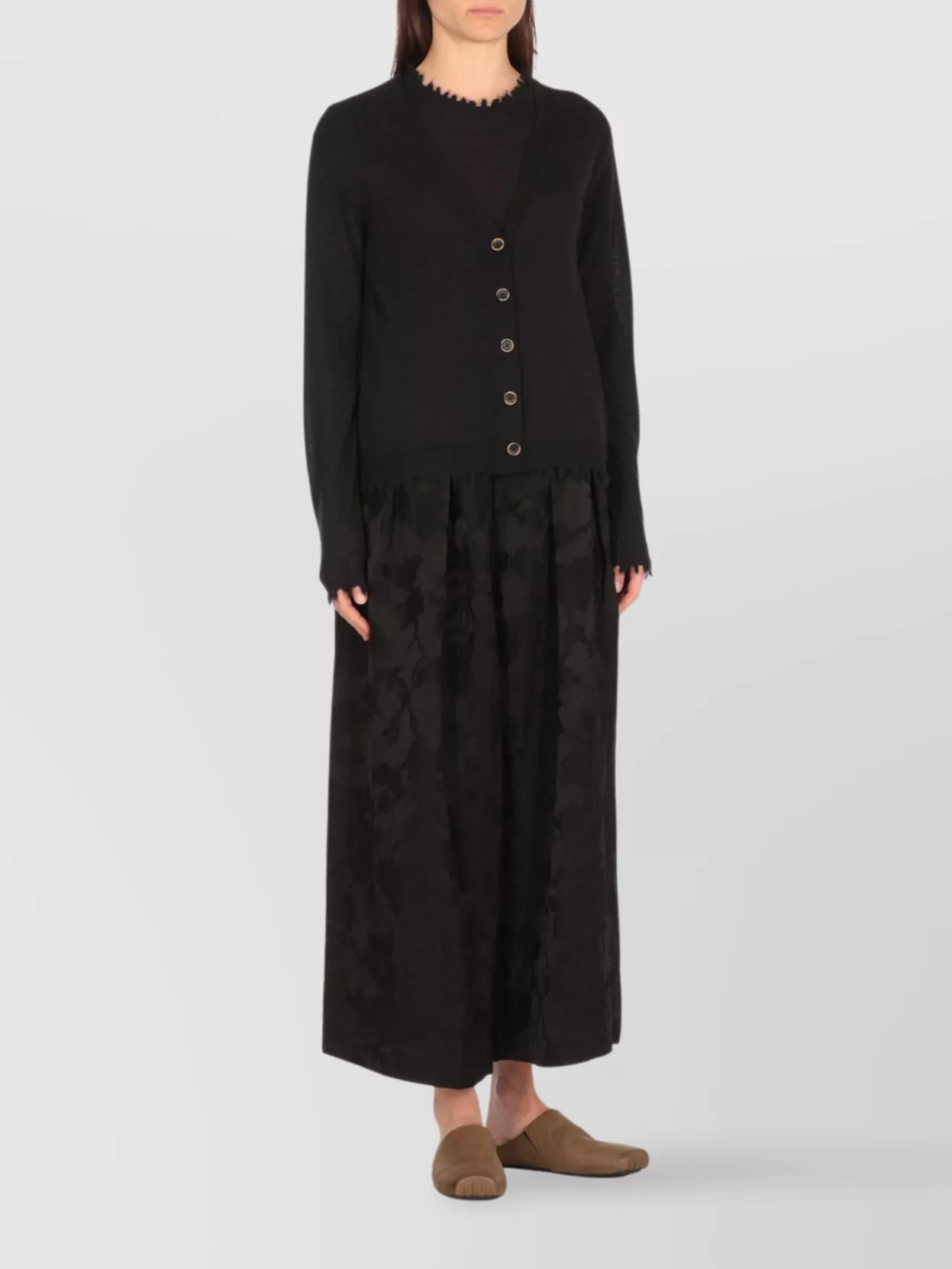 Uma Wang Cashmere V-Neck Ribbed Trims Cardigan
