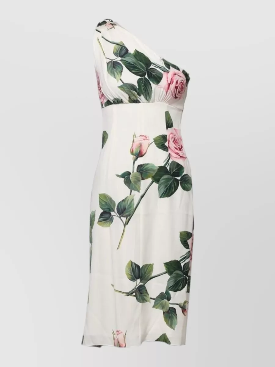 Dolce&Gabbana silk floral one-shoulder sheath midi dress