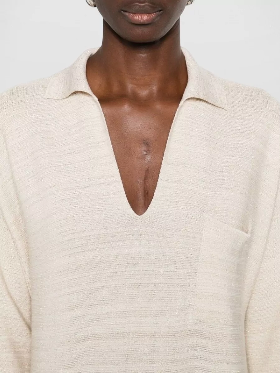 Fabiana Filippi Wool Cotton Shirtdress Tonal Stripes Neckline