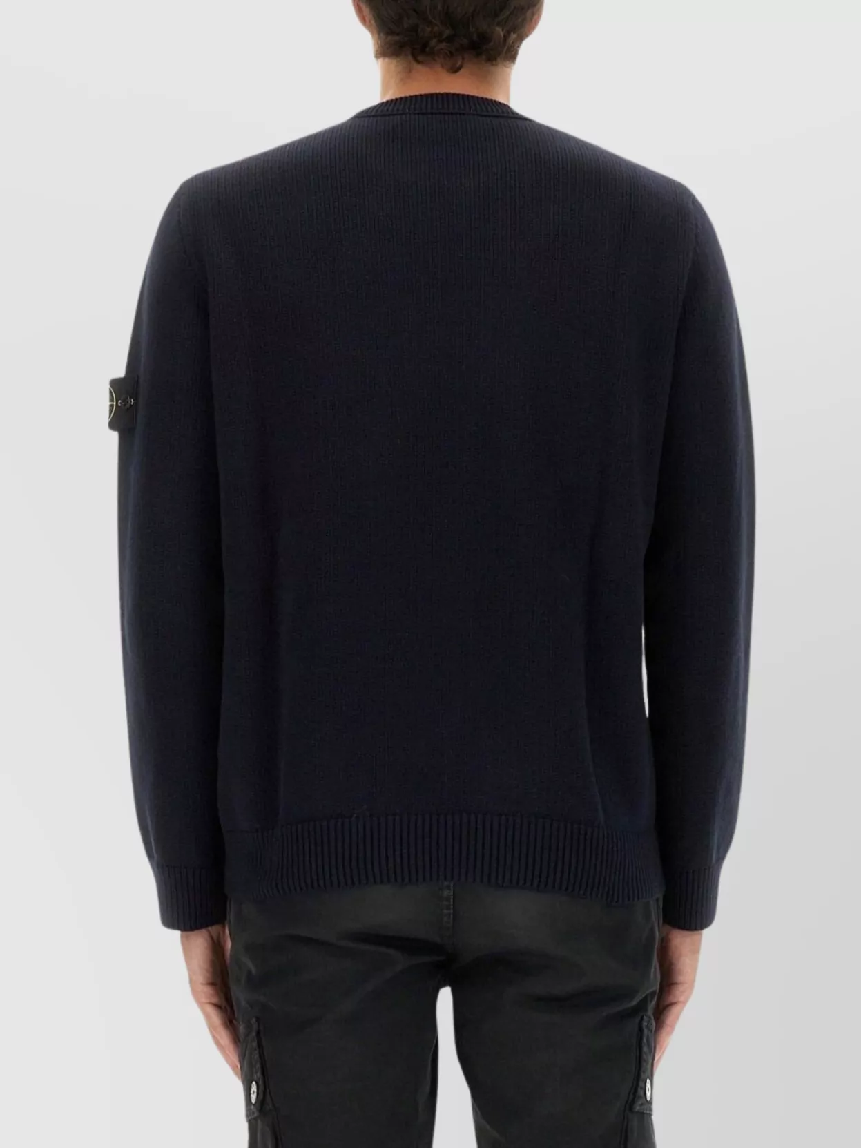 Stone Island Ribbed Hem Long Sleeve Crew Neck Sweater In Black