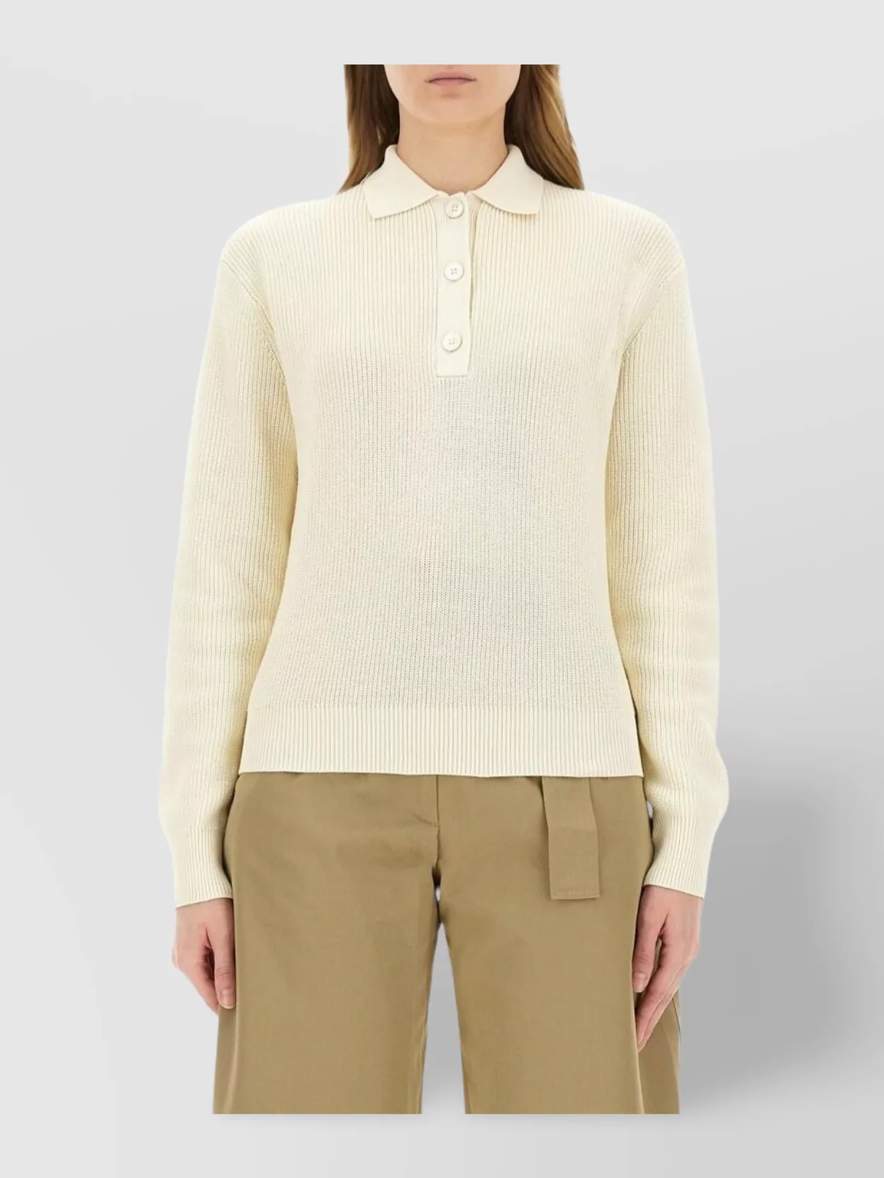 Studio Nicholson Ribbed Texture Knit Polo Shirt