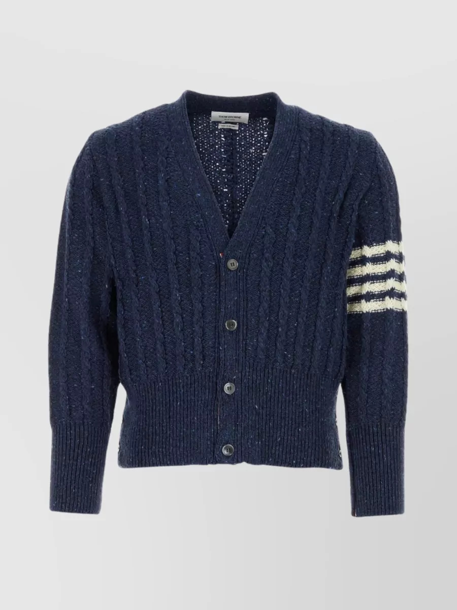 Shop Thom Browne V Neckline Wool Blend Cardigan In Blue