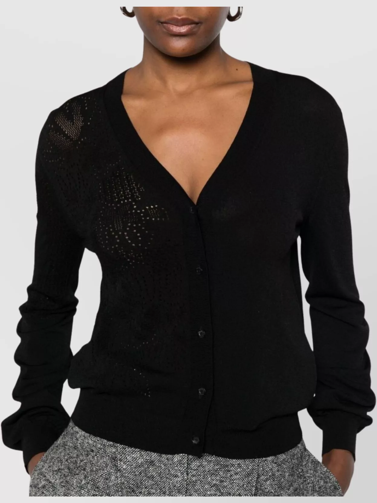 Max Mara Long Sleeve Knit Top With Sheer Accents In Black