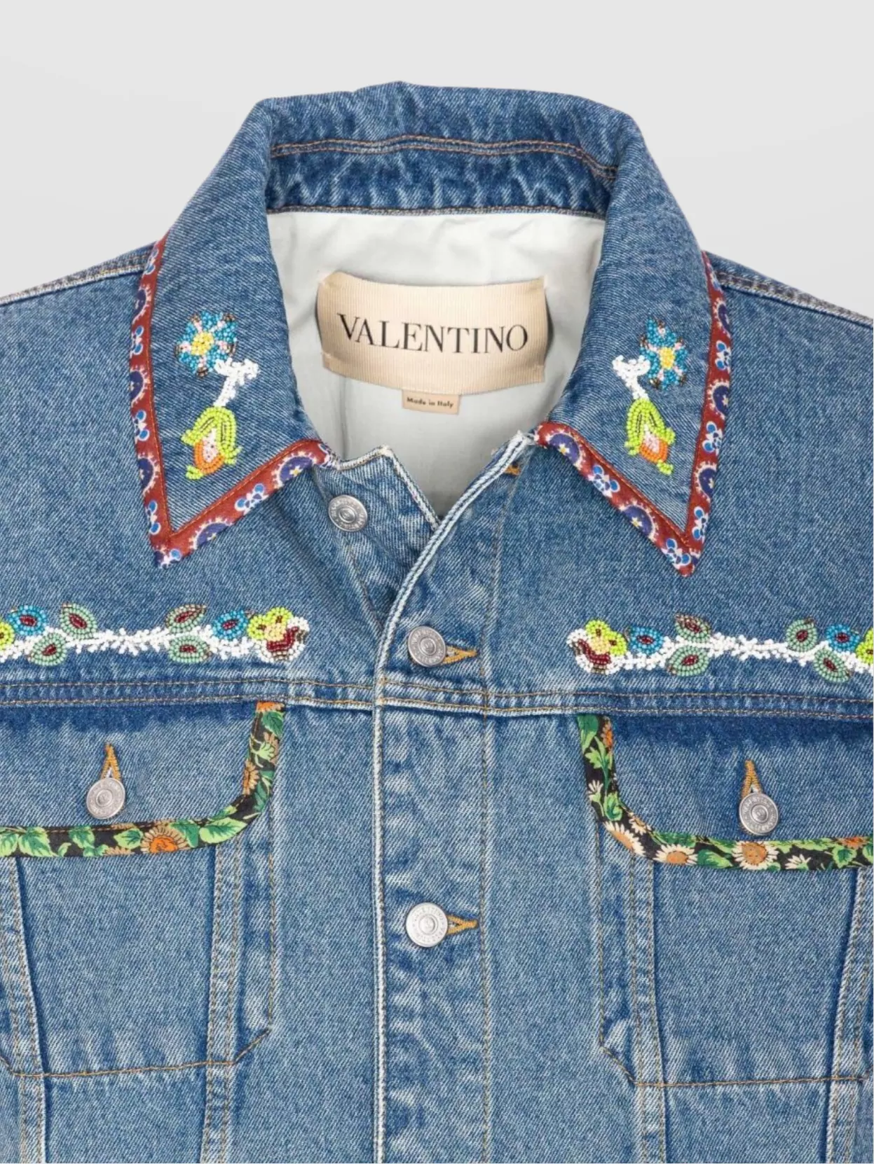 Valentino Garavani Beaded Denim Jacket Embroidered Stitching
