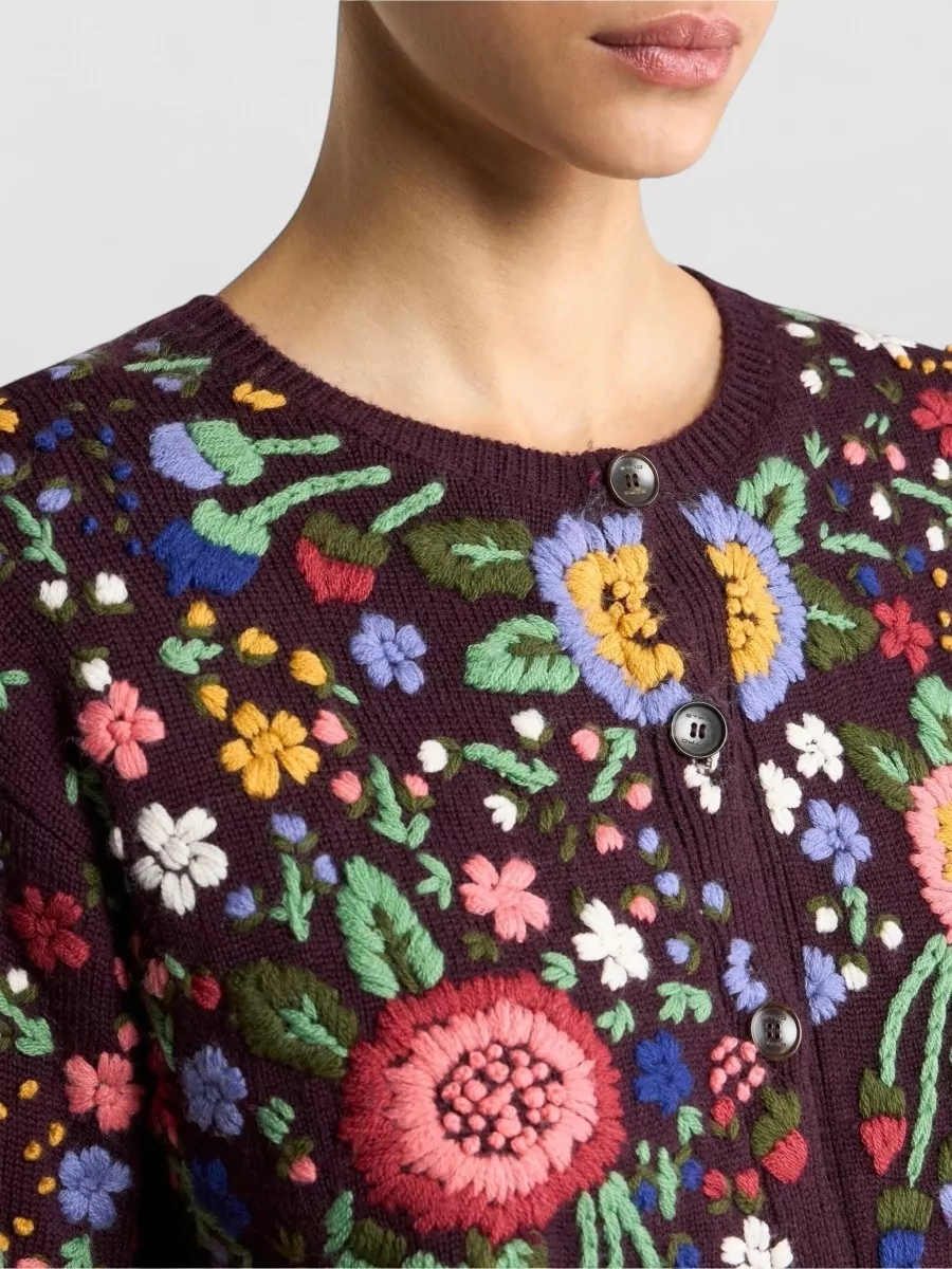 Etro Wool Floral-Embroidered Regular-Fit Crew-Neck Cardigan
