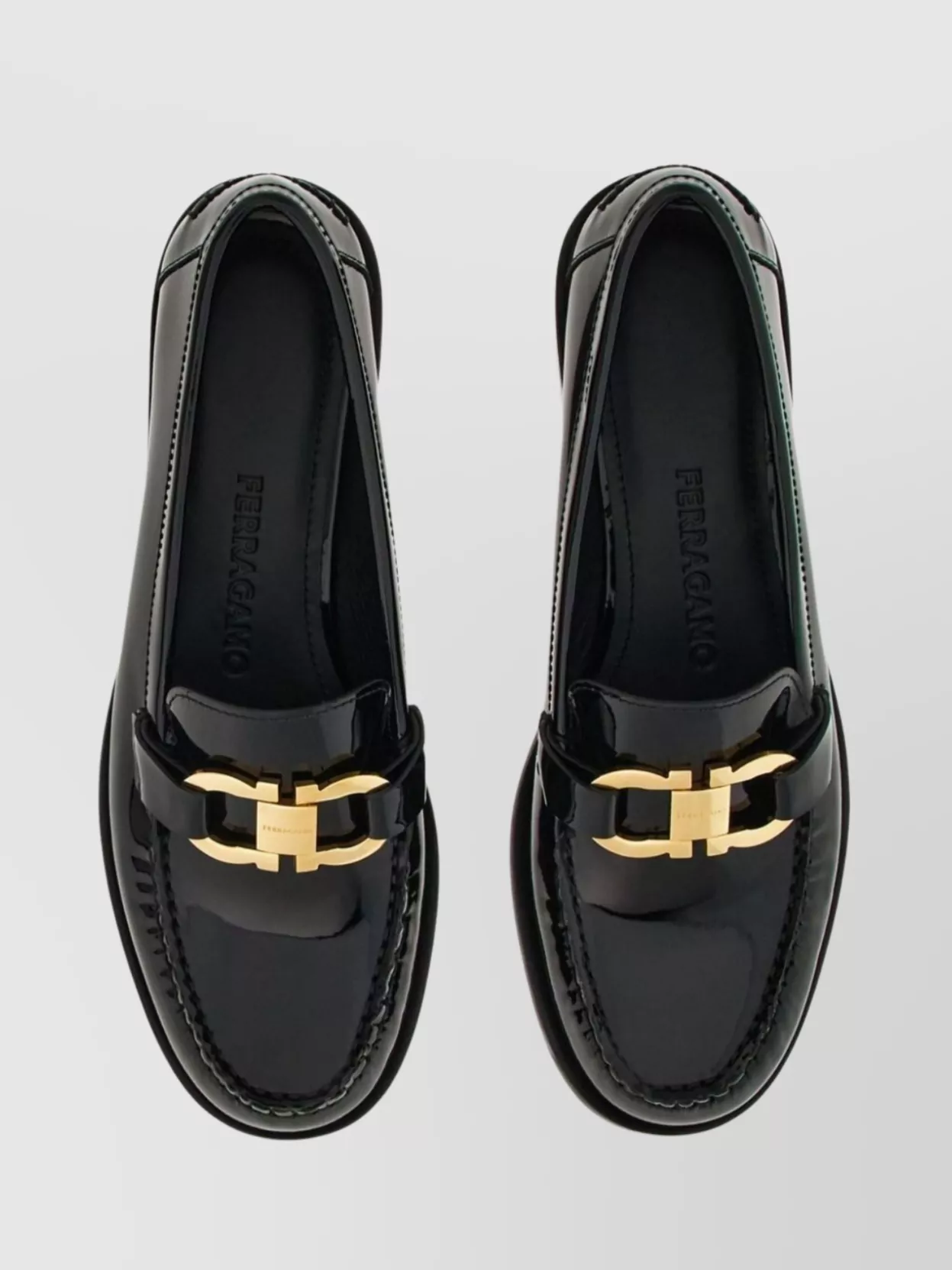 Ferragamo Buckle Loafers Patent Finish