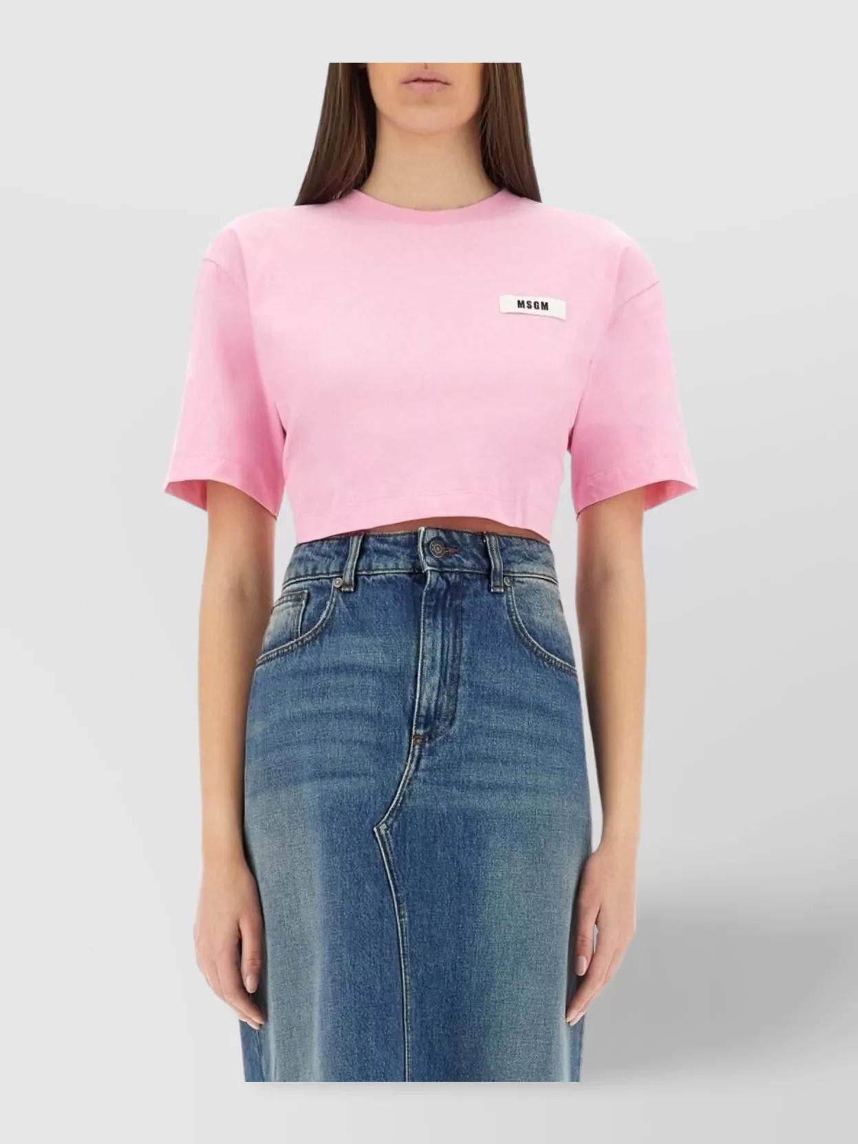 Msgm Short Drawstring Back Cropped T-Shirt