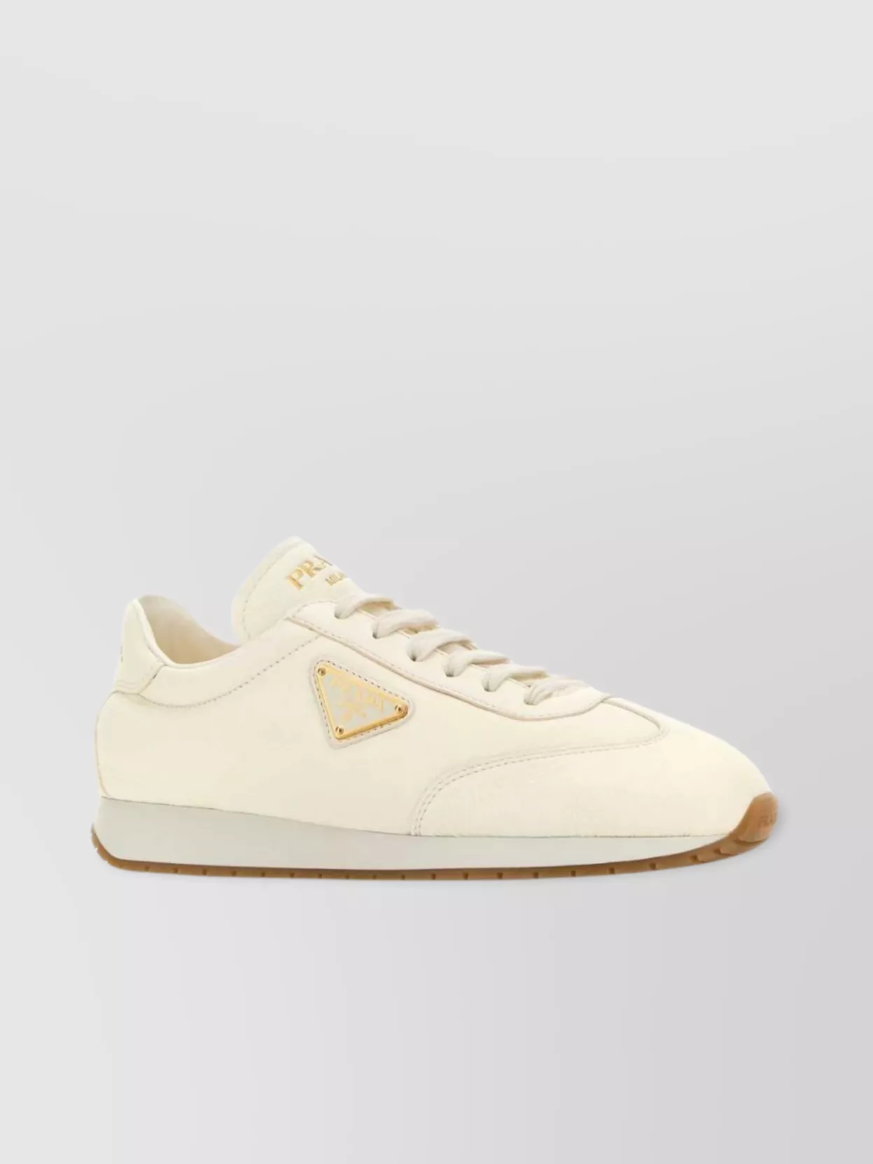 Shop Prada Leather Flat Sole Low-top Sneakers