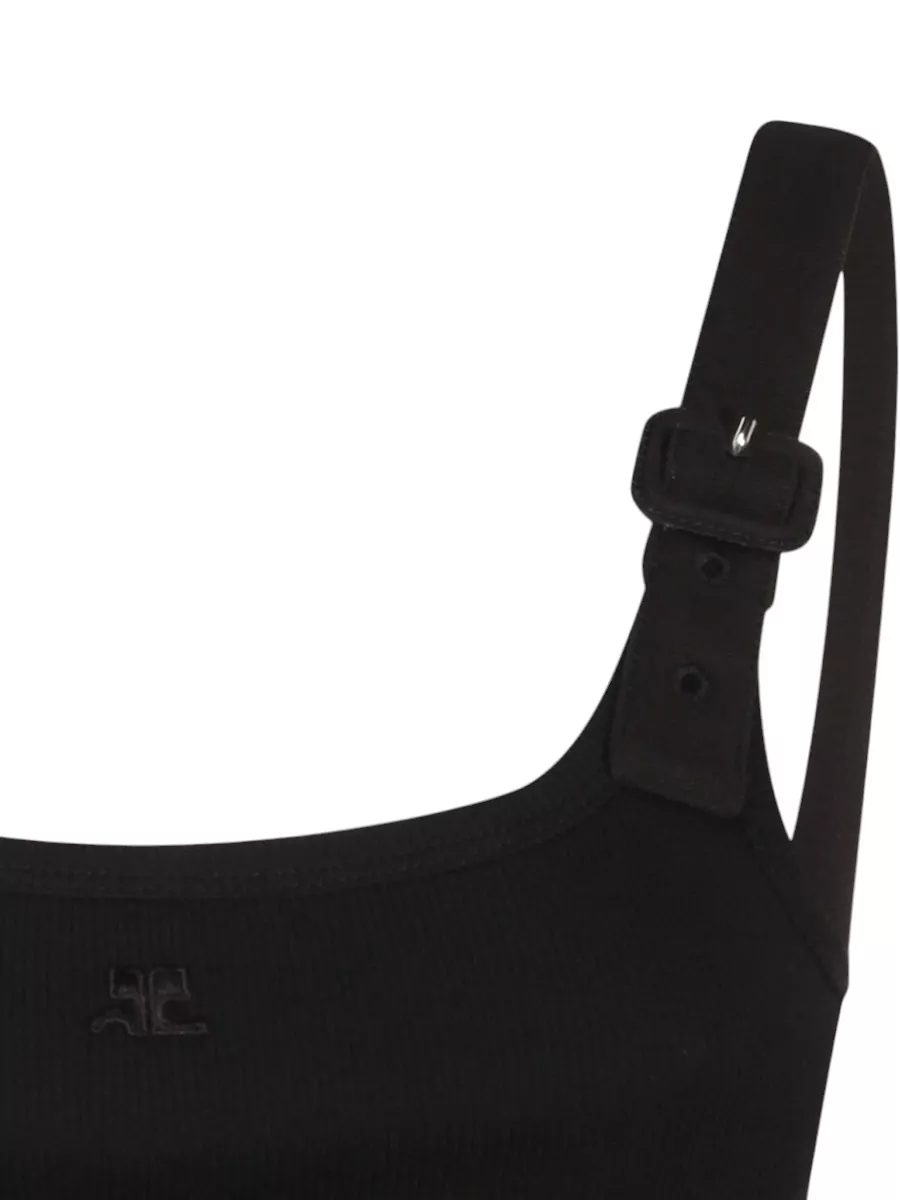 Courrèges Scoop Neck Ribbed Top Adjustable Straps