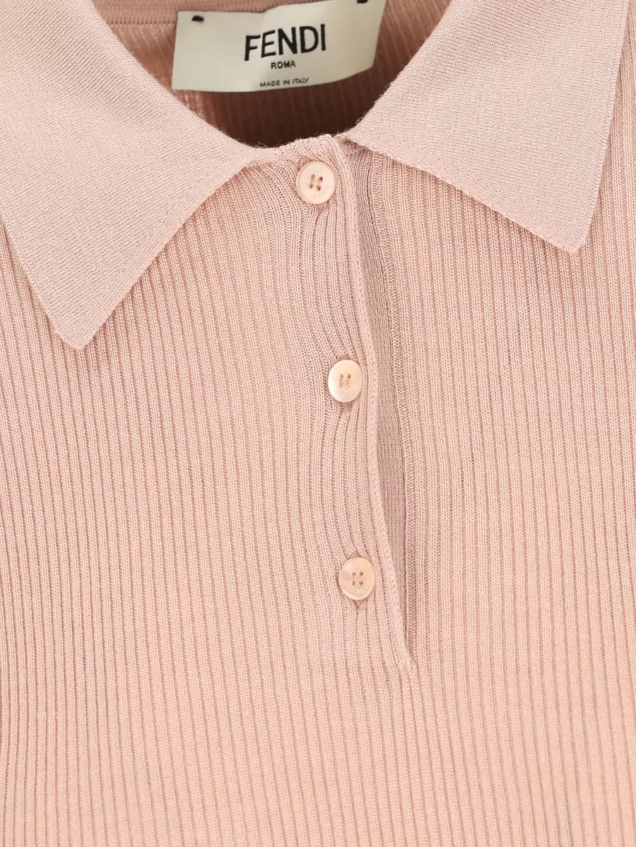 Fendi Silk-Blend Short-Sleeve Polo Top
