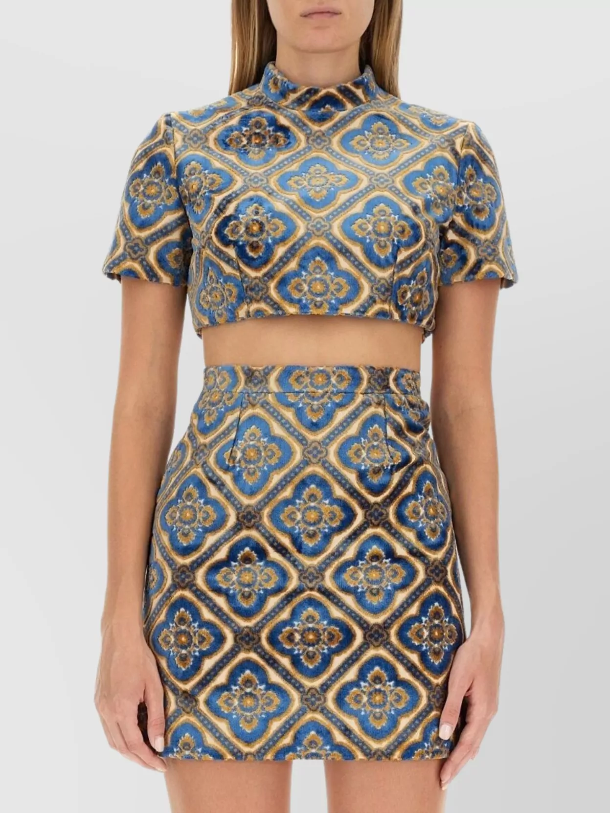 Etro Velvet abstract-print mock-neck cropped top