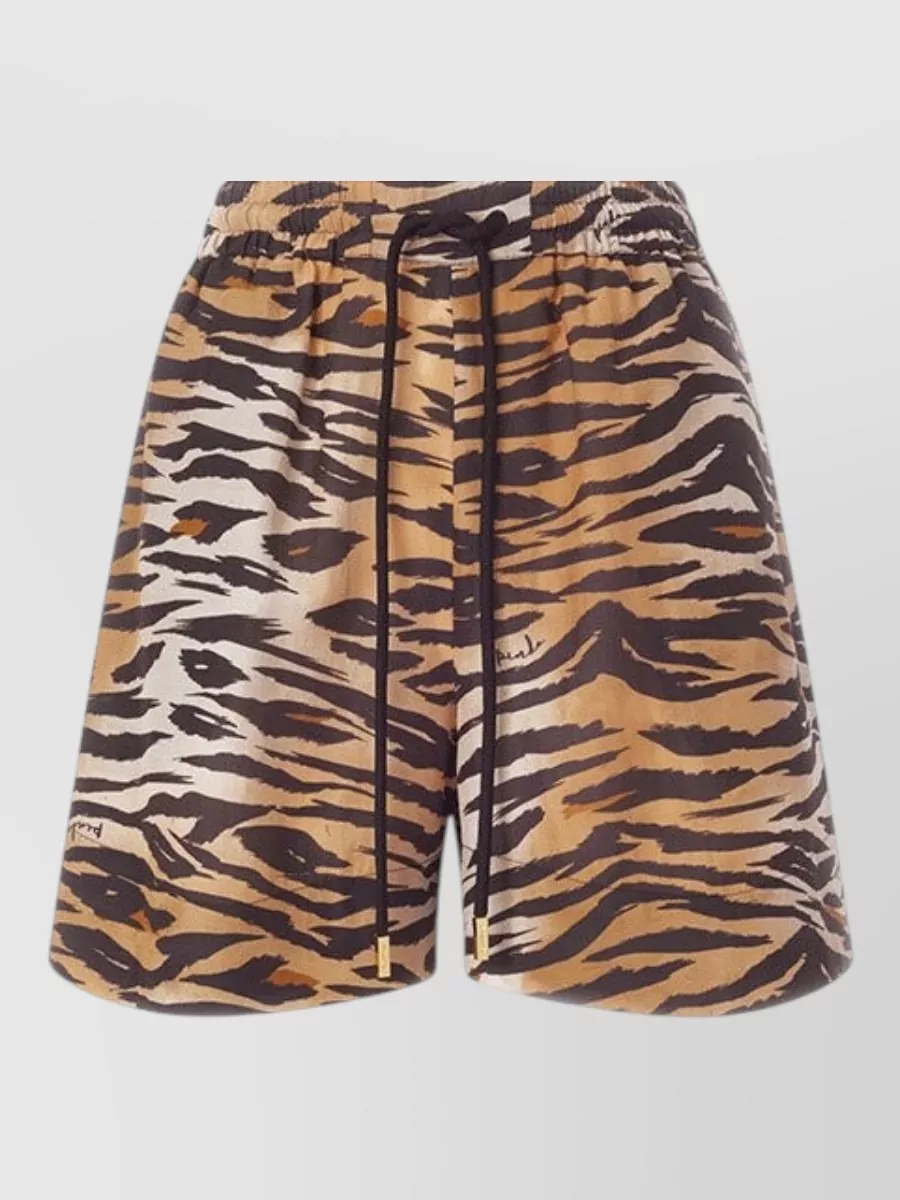 Pinko Silk Animal-Print Pleated Barrel-Leg Knee-Length Shorts