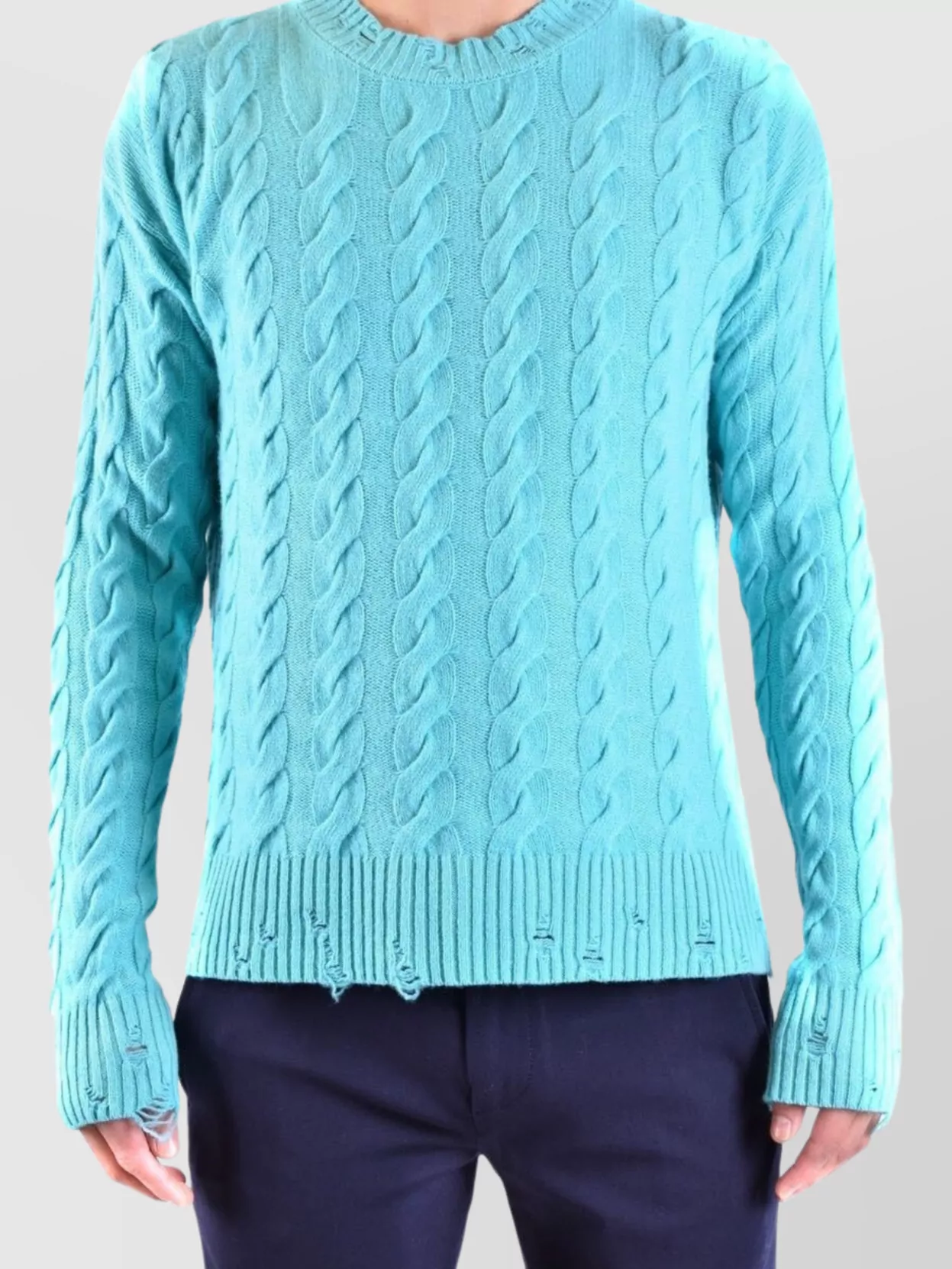 Laneus Cable Knit Crew Neck Sweaters In Blue