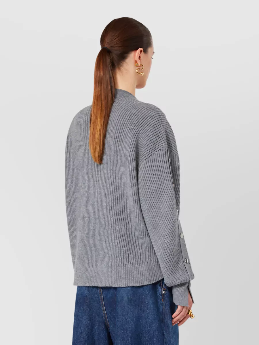 Sportmax Virgin Wool Ribbed Oversized V-Neck Long-Sleeve Sweater