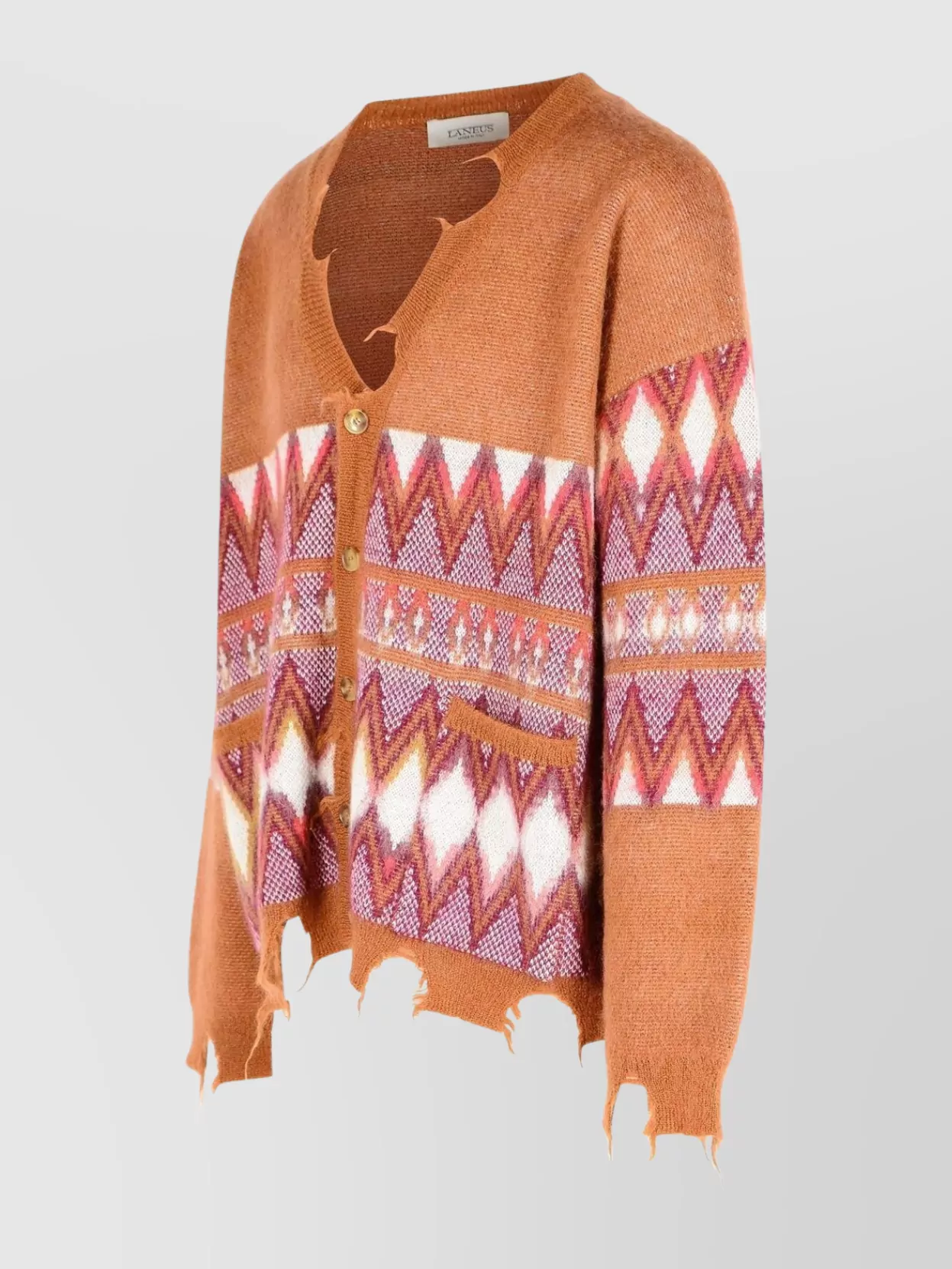 Laneus Geometric Patterned Long Sleeve Cardigan In Multi