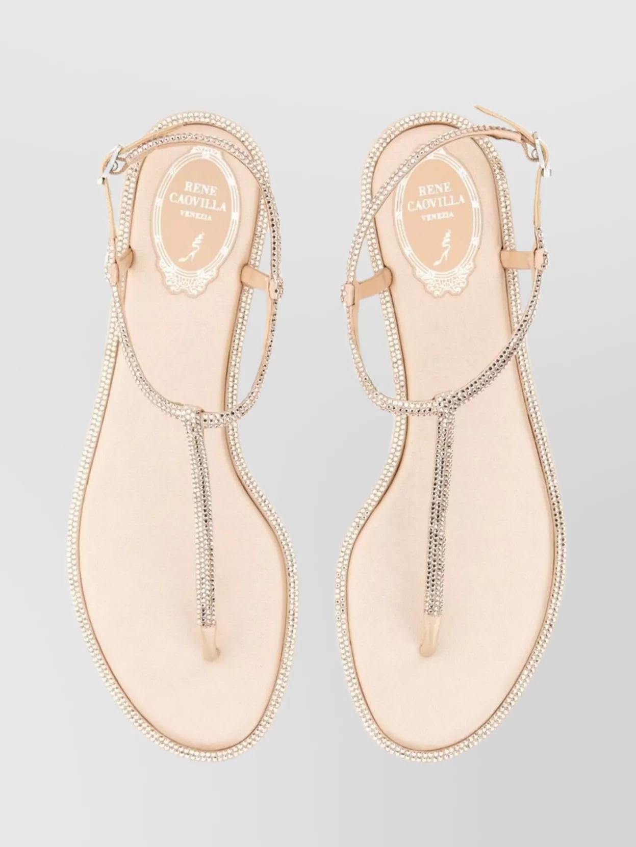 Rene Caovilla "Diana" Embellished Straps Flat Sole Sandals