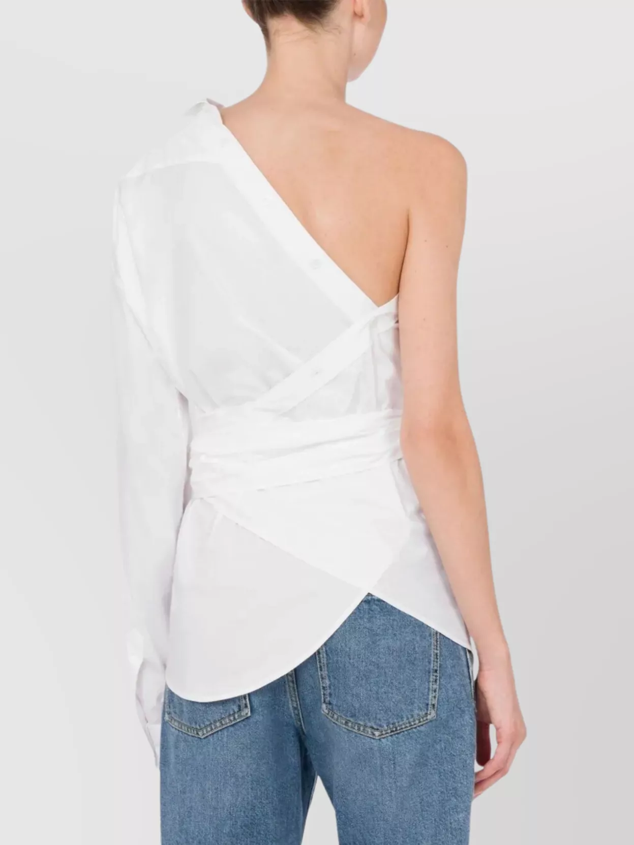 Shop Moschino One Shoulder Knotted Waist Top