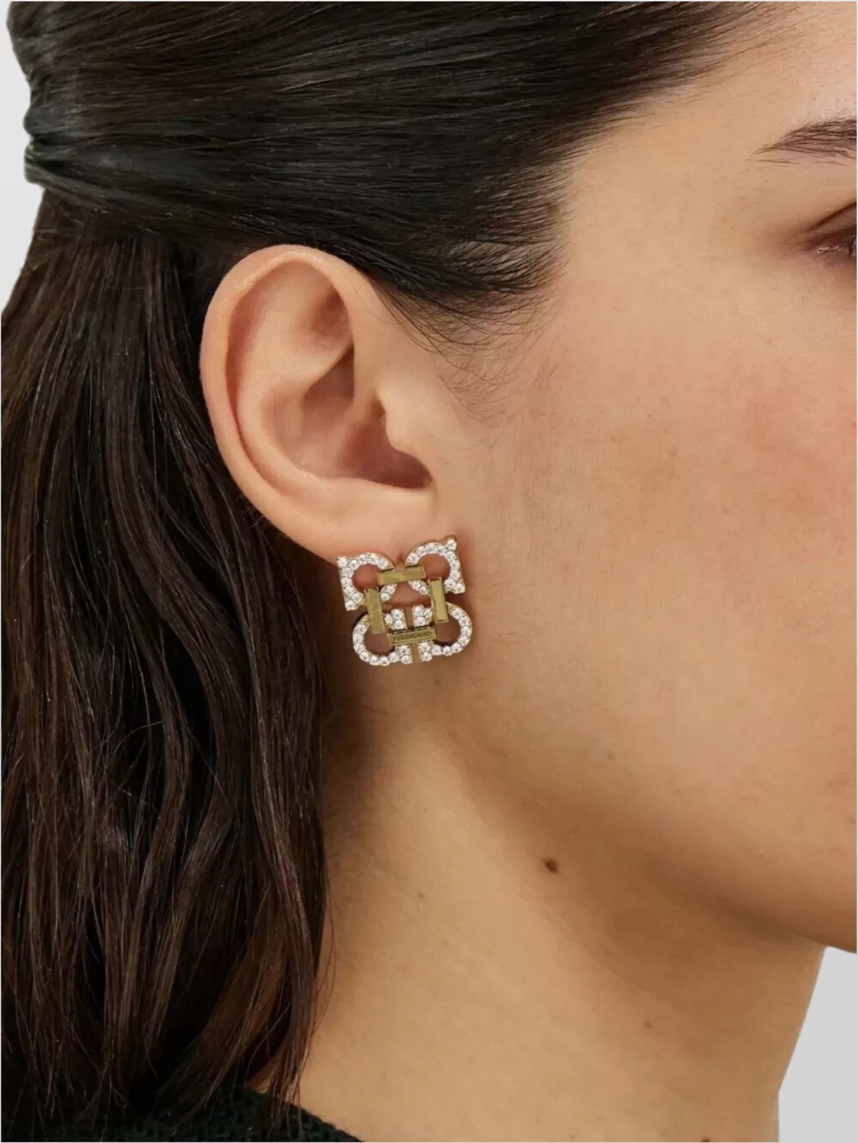 Ferragamo Crystal Stud Geometric Clip Earrings In Gold