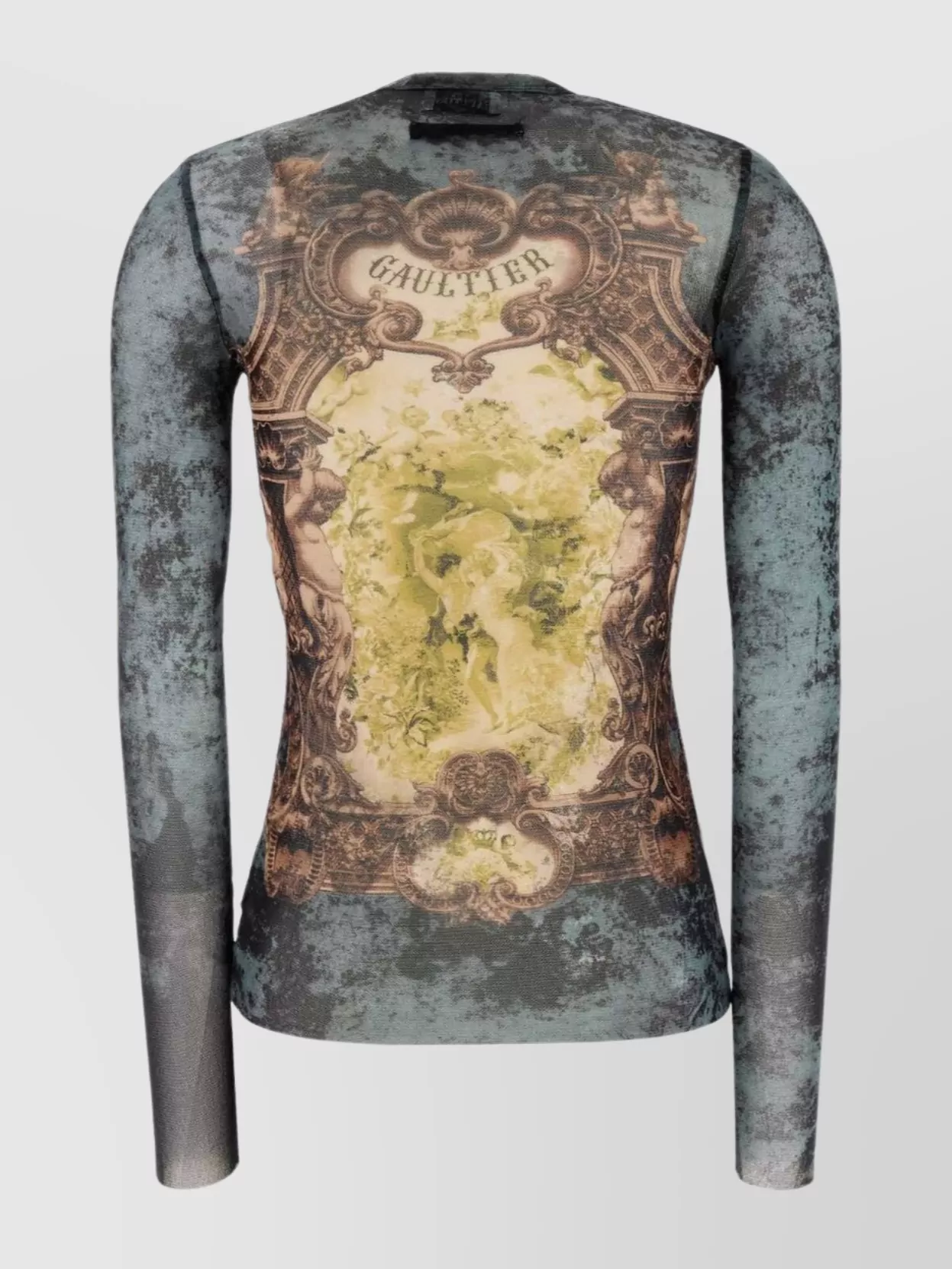 Jean Paul Gaultier Crew Neck Sheer Top With Graphic Print In Multi