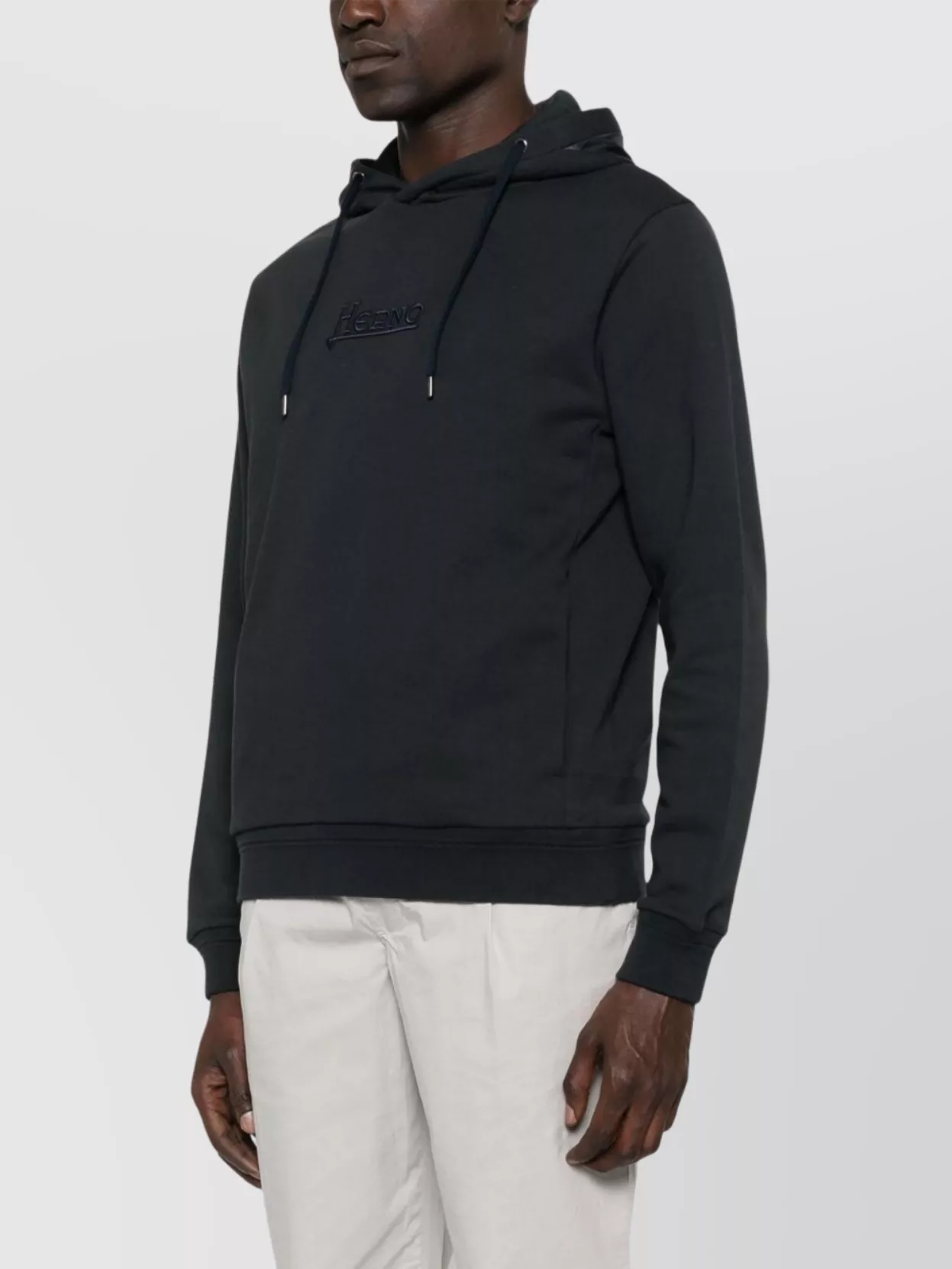 Herno Logo Cotton Hoodie With Drawstring Hood