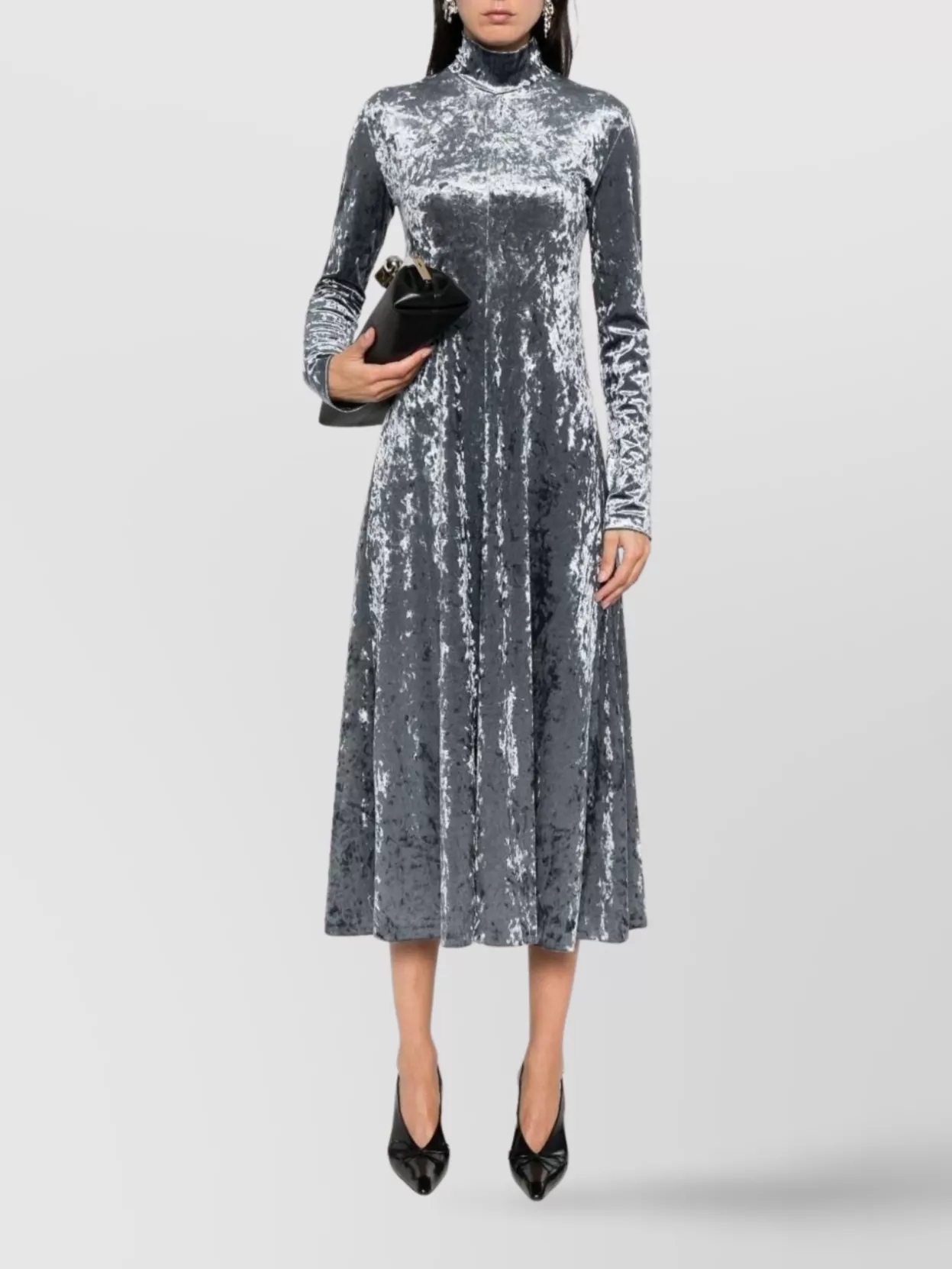 Forte Forte Long Velvet Stretch Dress With High Neckline In Gray
